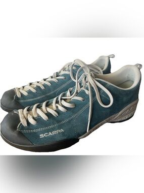 Scarpa Mojito Mens 12 Blue Suede Vibram Hiking Trail Approach Shoes Durable Firm